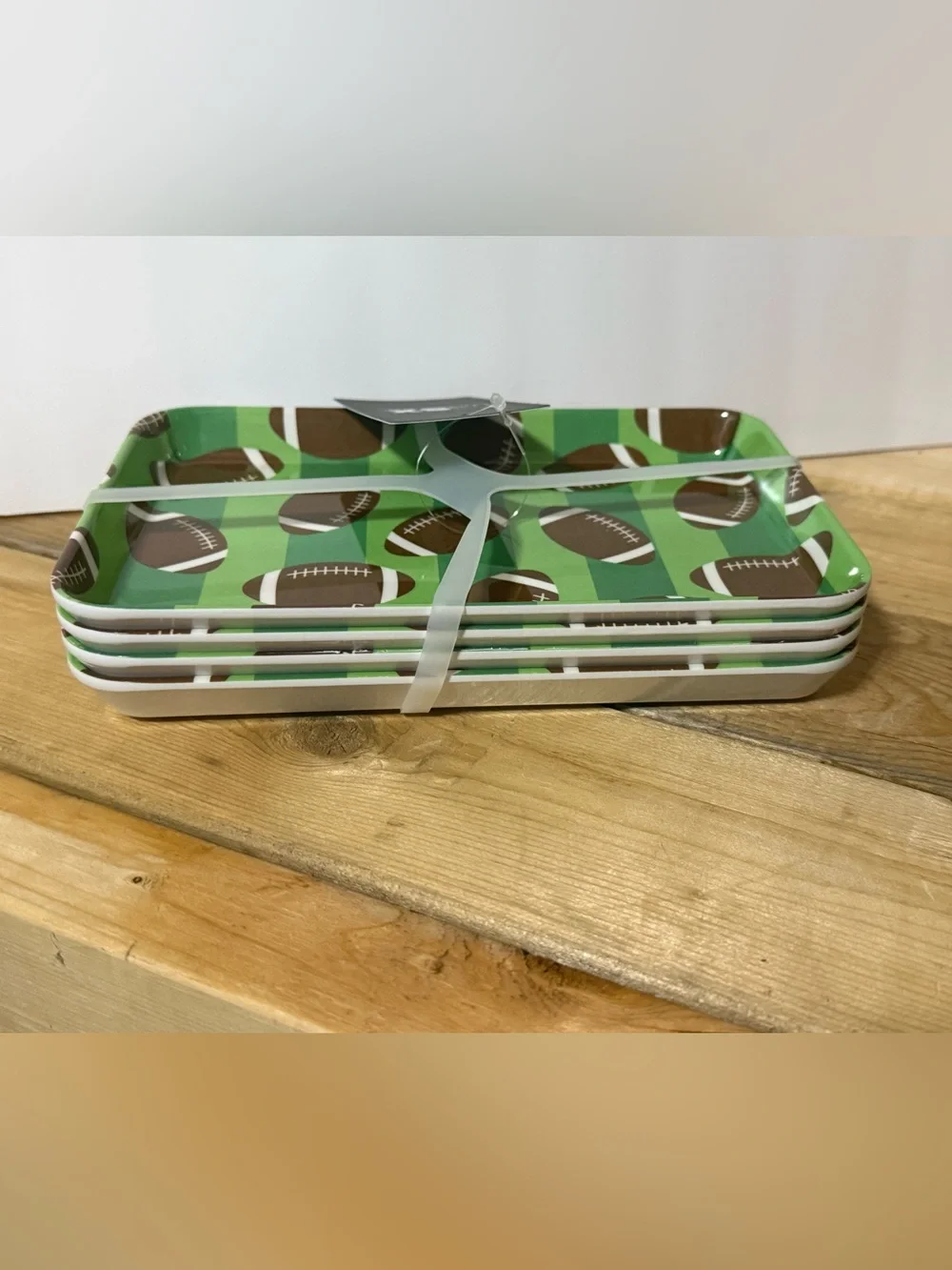 MSX Set of 4 Football Themed 100% Melamine APPETIZER PLATES (5.5” x 8”) - NWT
